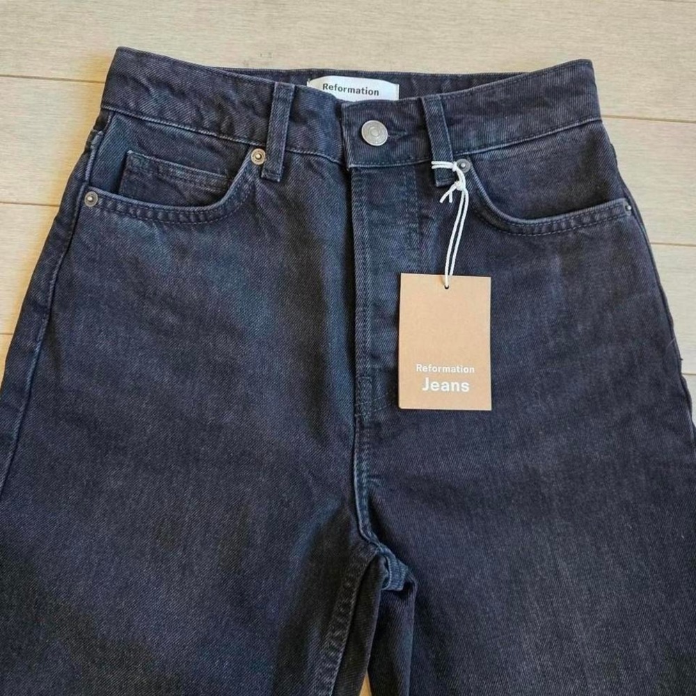 Reformation Cynthia High Rise Straight Long Jeans Vana Wash Black Grey Size 23